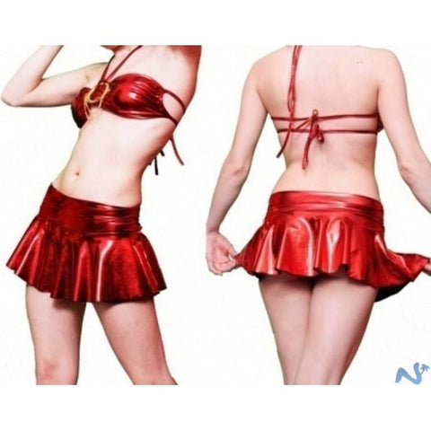 Sexy Set Disco Club - Top e minigonna simil latex - Colore Rosso