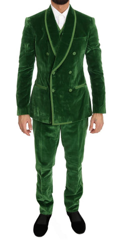 Abito doppiopetto slim fit in velluto verde Dolce & Gabbana - IT50-L