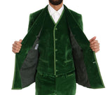 Abito doppiopetto slim fit in velluto verde Dolce & Gabbana - IT50-L