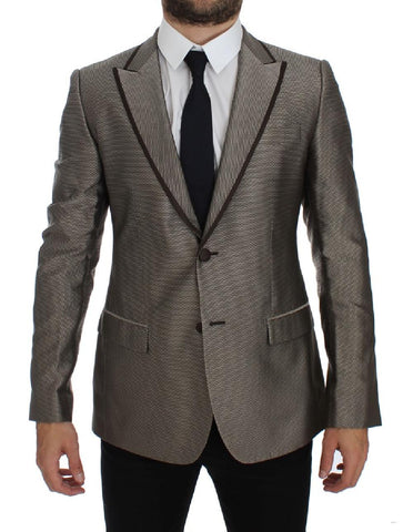 Blazer a due bottoni in seta slim fit Dolce & Gabbana marrone - IT48-M