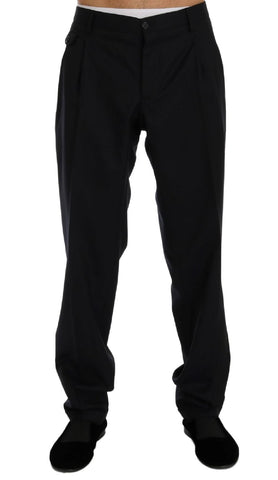 Pantaloni stretch in lana a righe blu Dolce & Gabbana - IT54-XXL