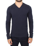 Pullover con scollo a V cotone blu Ermanno Scervino - IT46-S