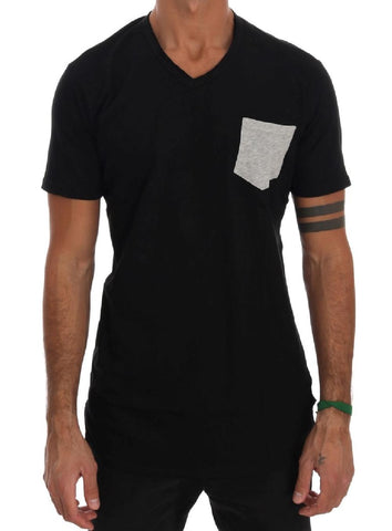 T-Shirt con scollo a V in cotone nero Daniele Alessandrini - Taglia L