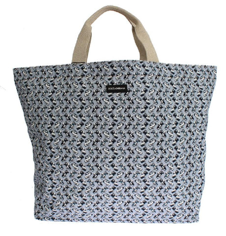 Shopping bag in denim e cotone con stampa auto blu Dolce & Gabbana