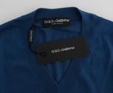 Pullover scollo a V in cashmere blu Dolce & Gabbana - IT54-XL