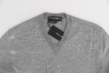 Pullover con collo a V in cashmere grigio chiaro e gabbana-IT46-S