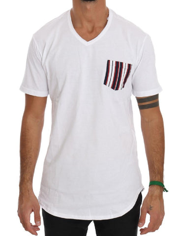 T-Shirt con scollo a V in cotone bianco Daniele Alessandrini - XL