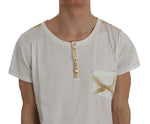 T-shirt Ermanno Scervino White Cotton Henley Beachwear - Taglia IT48-M