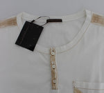 T-shirt Ermanno Scervino White Cotton Henley Beachwear - Taglia IT48-M