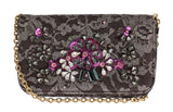 Pochette in cristallo pizzo grigio floreale Dolce & Gabbana