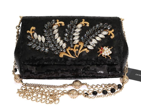 Pochette con paillettes in cristallo nero Dolce & Gabbana