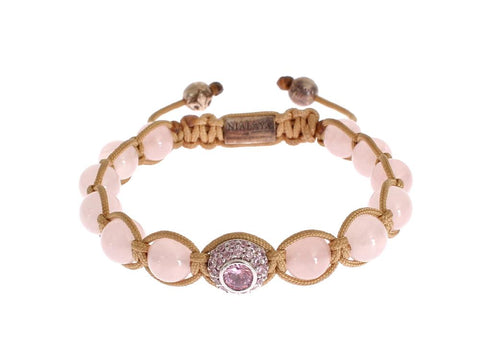 Bracciale con logo Nialaya Rose Quartz CZ 925 argento - Taglia S