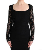 Abito lungo fodero in pizzo nero floreale Dolce & Gabbana - IT36-XS