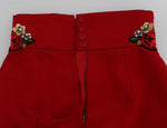 Pantaloncini con rose in cristallo di seta rosso Dolce&Gabbana-IT40-S