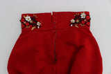 Pantaloncini con rose in cristallo di seta rosso Dolce&Gabbana-IT36-XS