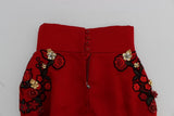 Pantaloncini con rose in cristallo di seta rosso Dolce&Gabbana-IT40-S