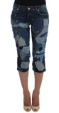 Pantaloncini jeans patchwork blu stretch Dolce & Gabbana - IT36-XS