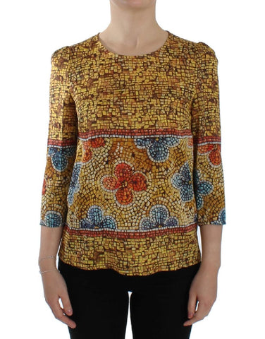 T-shirt in seta con stampa mosaico multicolore Dolce & Gabbana-IT40-S