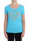 T-shirt con borchie girocollo blu Versace Jeans - Taglia IT38-XS