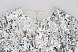 T-shirt con collo a palloncino argento e paillettes Dolce&Gabbana-IT44