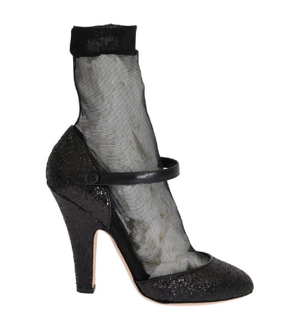 Dolce & Gabbana calzini di pelle nera con glitter pumps - EU40-US9,5