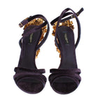 Scarpe sandalo Dolce&Gabbana in velluto a foglia oro viola-EU41-US10,5