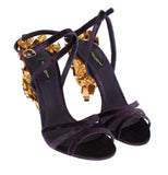 Scarpe sandalo Dolce&Gabbana in velluto a foglia oro viola-EU41-US10,5