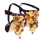 Scarpe sandalo Dolce&Gabbana in velluto a foglia oro viola-EU41-US10,5