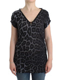 Top con scollo a V leopardo grigio Cavalli - Taglia IT46-XL