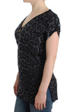 Top con scollo a V leopardo grigio Cavalli - Taglia IT46-XL