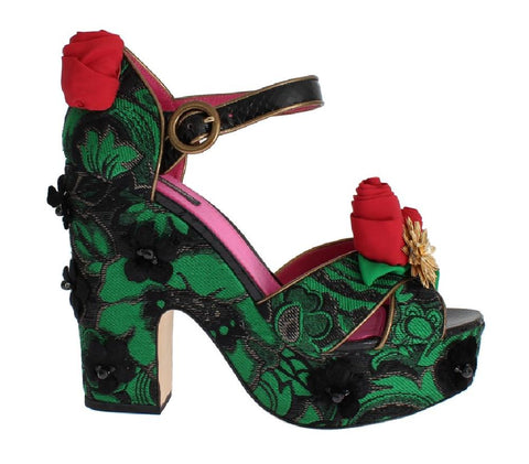 Scarpe cristallo Dolce&Gabbana verde pelle serpente di broccato-EU35-US4,5