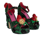 Scarpe cristallo Dolce&Gabbana verde pelle serpente di broccato-EU35-US4,5