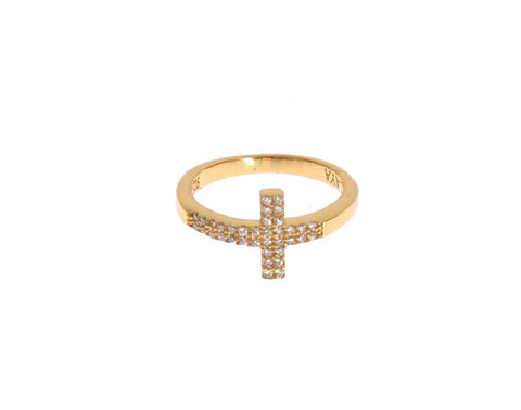 Anello Nialaya Clear CZ Cross Gold 925 - Taglia EU54-US7