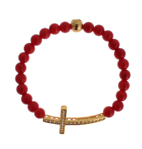 Bracciale in argento 925 con croce CZ Nialaya in oro rosso corallo - L