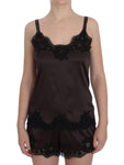 Top in pizzo elasticizzato di seta marrone Dolce & Gabbana - IT2-S