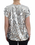 T-shirt con scollo a V argento con paillettes Dolce & Gabbana - IT42