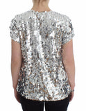 T-shirt con scollo a V argento con paillettes Dolce & Gabbana - IT40