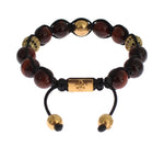 Braccialetto Nialaya CZ Red Tigers Eye Gold in argento 925 - Taglia M