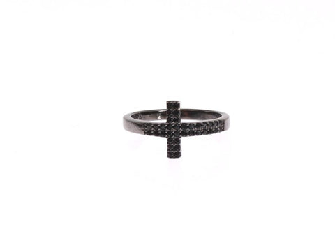 Anello Nialaya Black CZ Cross Rhodium 925 - Misura EU49-US5