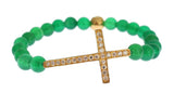 Nialaya Jade Stone Gold CZ Croce Bracciale in argento 925 - Taglia XS