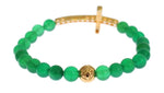 Nialaya Jade Stone Gold CZ Croce Bracciale in argento 925 - Taglia XS