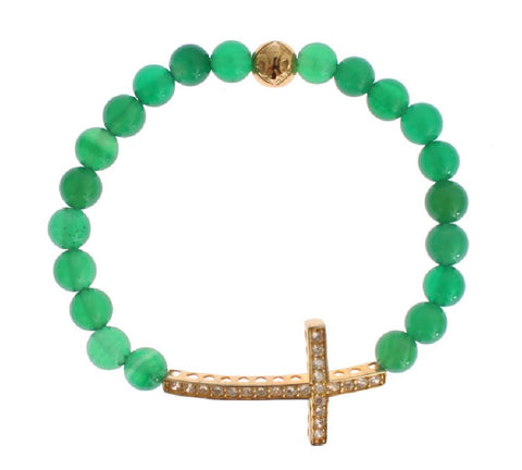 Nialaya Jade Stone Bracciale in argento 925 con croce CZ - misura M