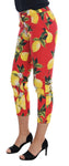 Pantaloni slim di cotone rosso stampa limoni di Capri Dolce&Gabbana-IT36-XS