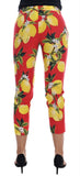 Pantaloni slim di cotone rosso stampa limoni di Capri Dolce&Gabbana-IT36-XS