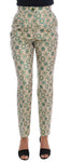 Pantaloni in broccato floreale verde beige Dolce & Gabbana - IT36-XS