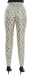 Pantaloni in broccato floreale verde beige Dolce & Gabbana - IT36-XS