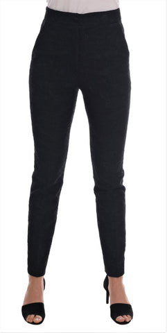 Pantalone slim fit in tessuto broccato nero Dolce & Gabbana-it38-xs