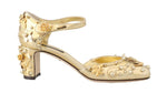 Scarpe con tacco con borchie floreali in pelle oro Dolce & Gabbana- eu36-us5.5