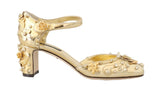 Scarpe con tacco con borchie floreali in pelle oro Dolce & Gabbana- eu36-us5.5