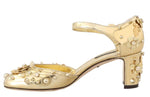 Scarpe con tacco con borchie floreali in pelle oro Dolce & Gabbana- eu36-us5.5